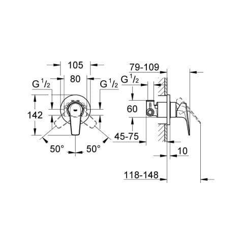 Настенный смеситель со встраиваемой частью BauFlow 29046000 — фото 2