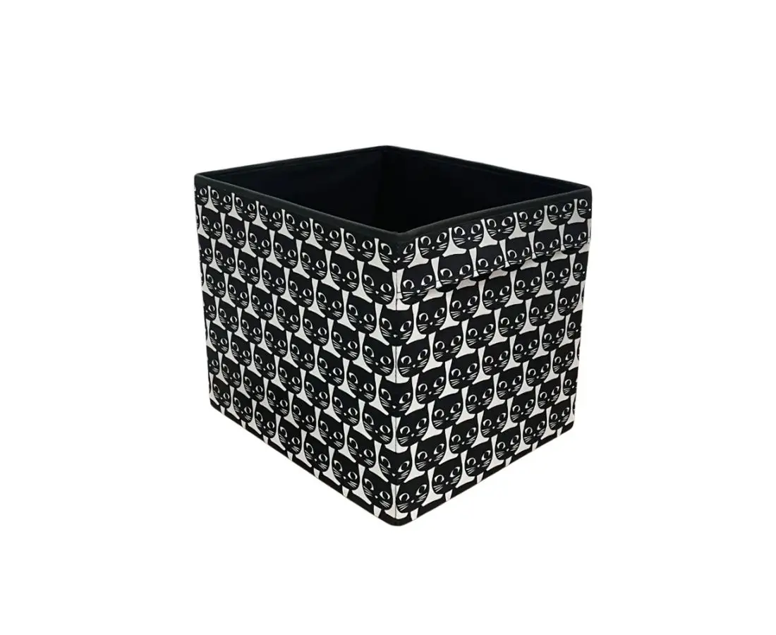 IKEA DRÖNA storage box with a black cat pattern