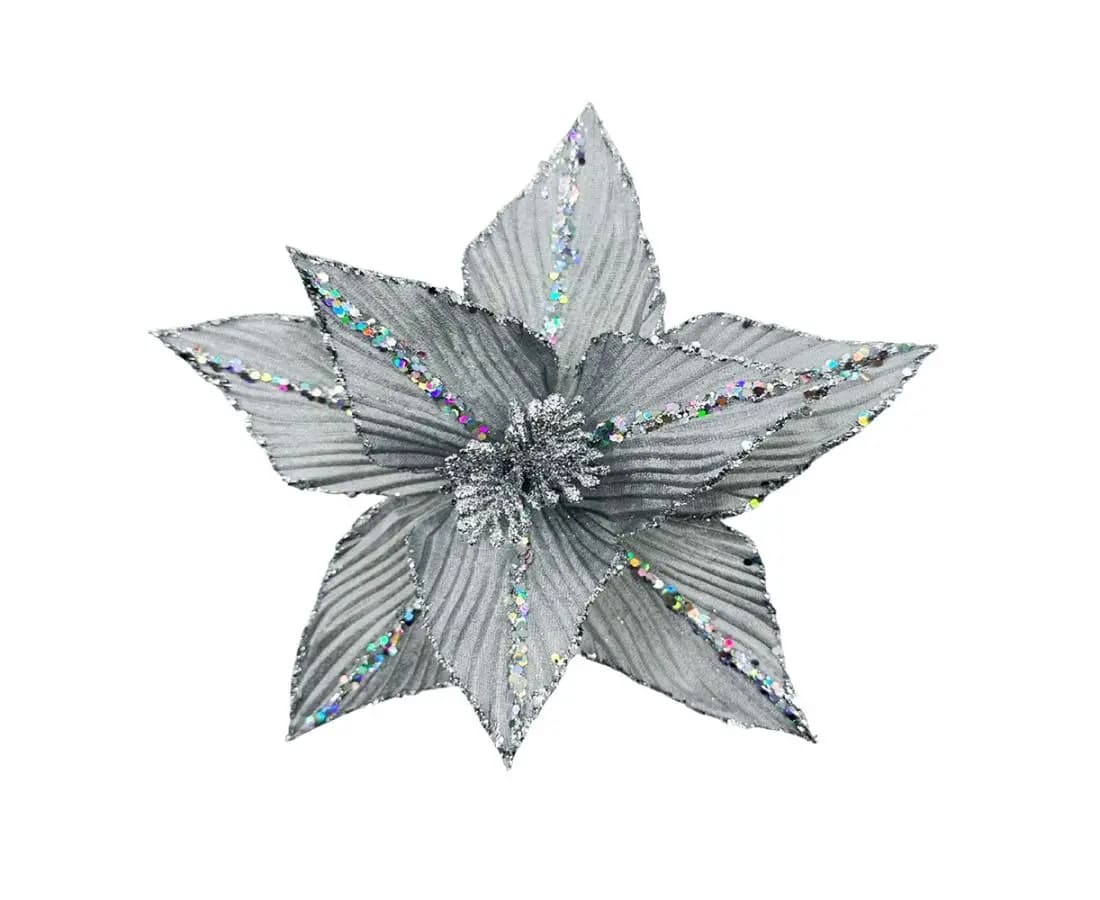 Новогоднее украшение цветок (серебро) 27 см LY24081